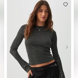 Ardene Charcoal Long Tie Sleeve Top